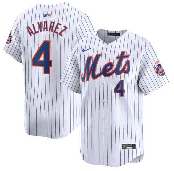 Mens New York Mets #4 Francisco Alvarez White 2024 Home Limited Stitched Baseball Jersey Dzhi